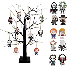 BIGSPINACH Horror Movies Tree Ornaments - Pack of 10 Wooden Hanging Mini Halloween Tree Decorations Christmas Ornaments Halloween Room Decor