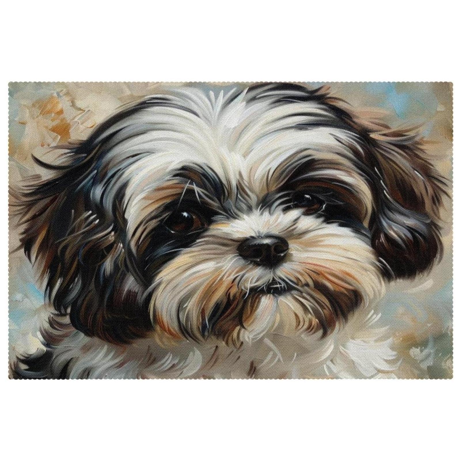 Set de table Shih Tzu aquarelle lot de 6, deco table salle a manger antiderapant lavable