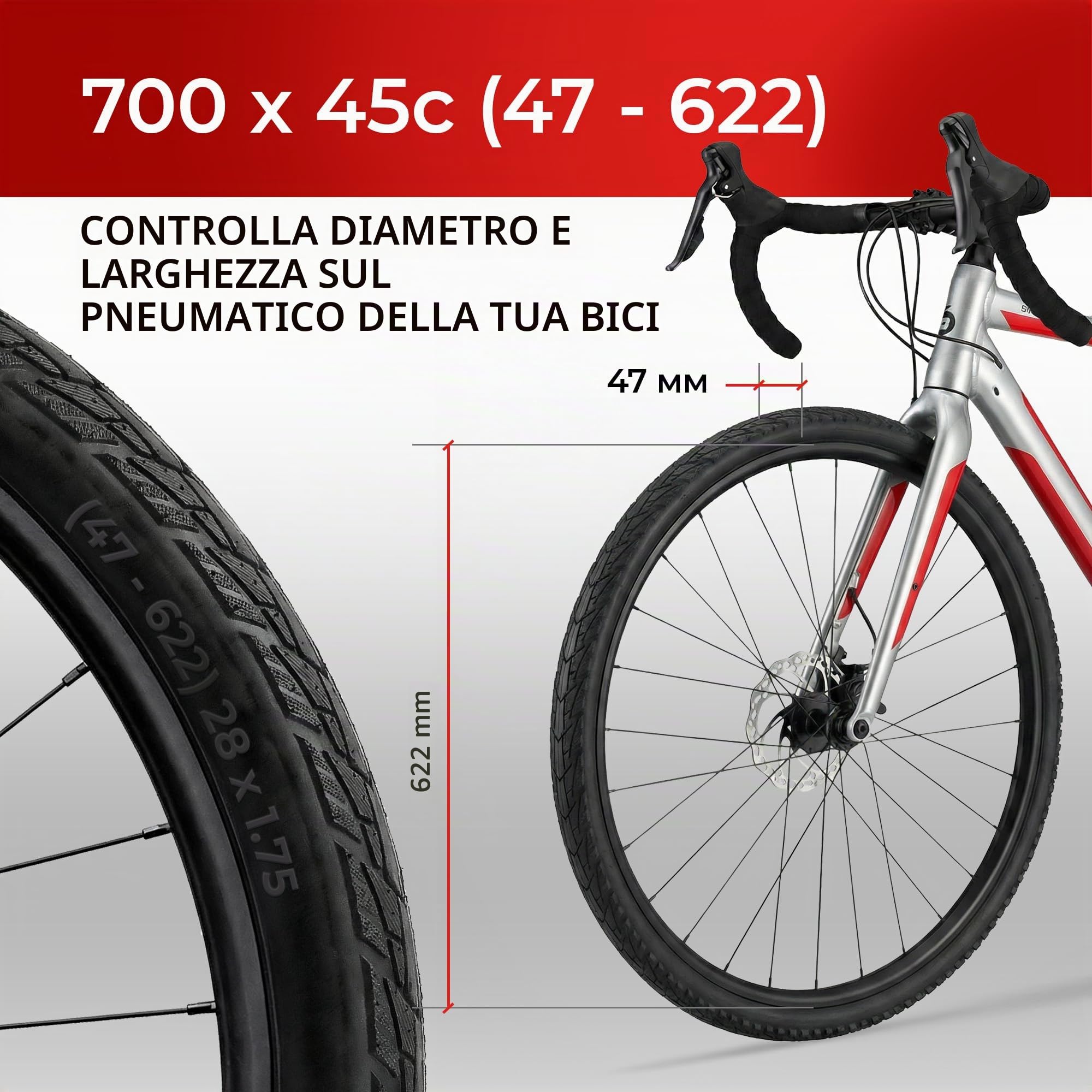 Fincci Copertoni 700x45 47-622 Pieghevole 60 TPI con Protezione Antipuntura | Copertoni 47-622 con Carcassa 60 TPI e Protezione in Aramide da 1 mm per Copertoni Bici 28 - Set da 2