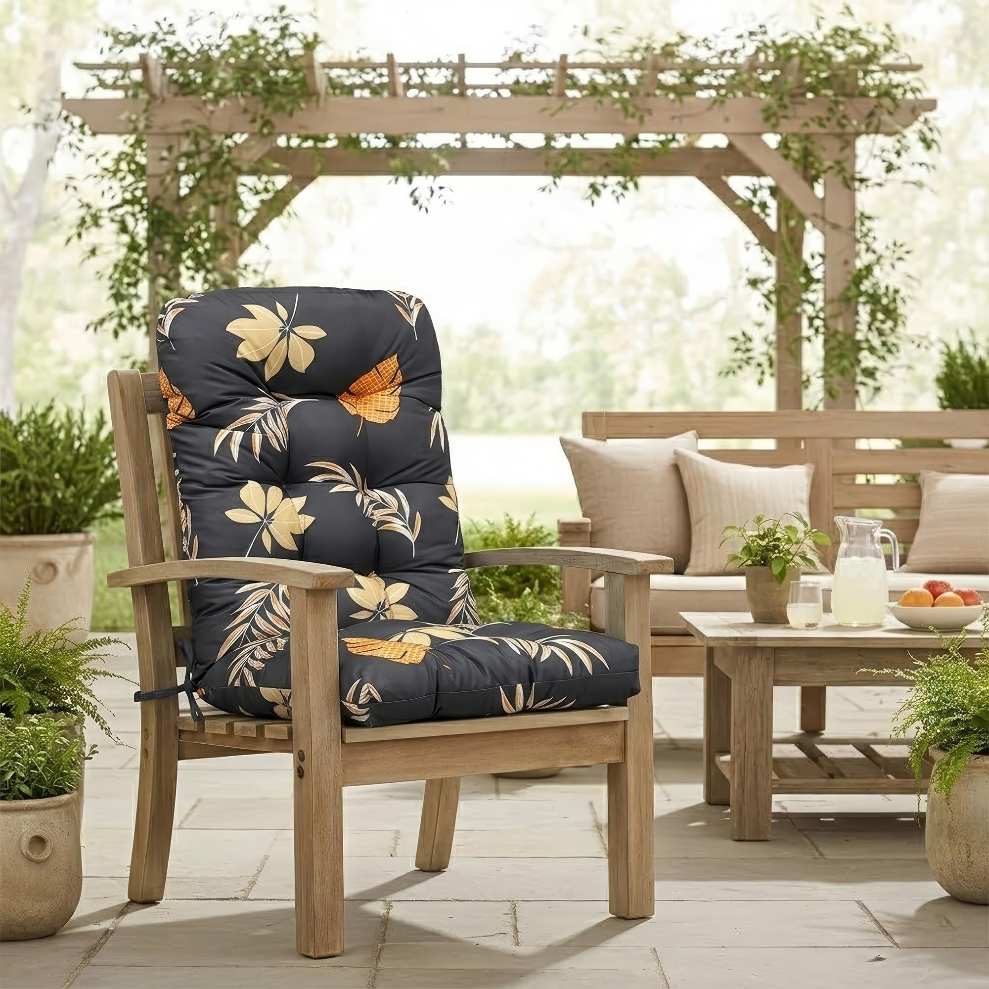 yanbinlife Rocking Chair Cushions, Back Pillow & Seat Cushion with Ties, Water Resistant Glider Rocker Replacement Cushion Set for Patio Porch Garden(Brown leaves,L 110 x W 50 cm)