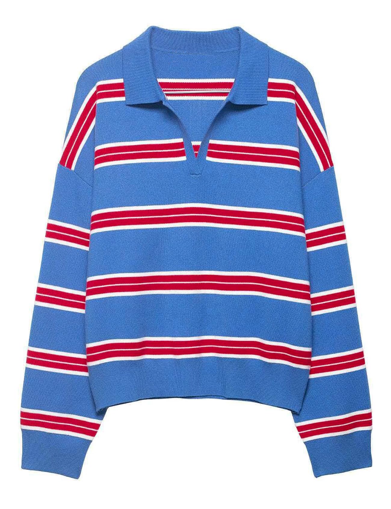 Yimoon Rugby Sweater Women Striped Polo Sweaters