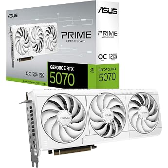 ASUS Prime GeForce RTX 5070 White OC Edition 12GB GDDR7 Gaming Graphics Card NVIDIA DLSS 4 2.5 slot design SSF PCIe 5.0 3X DisplayPort 2.1b 1x HDMI 2.1b white