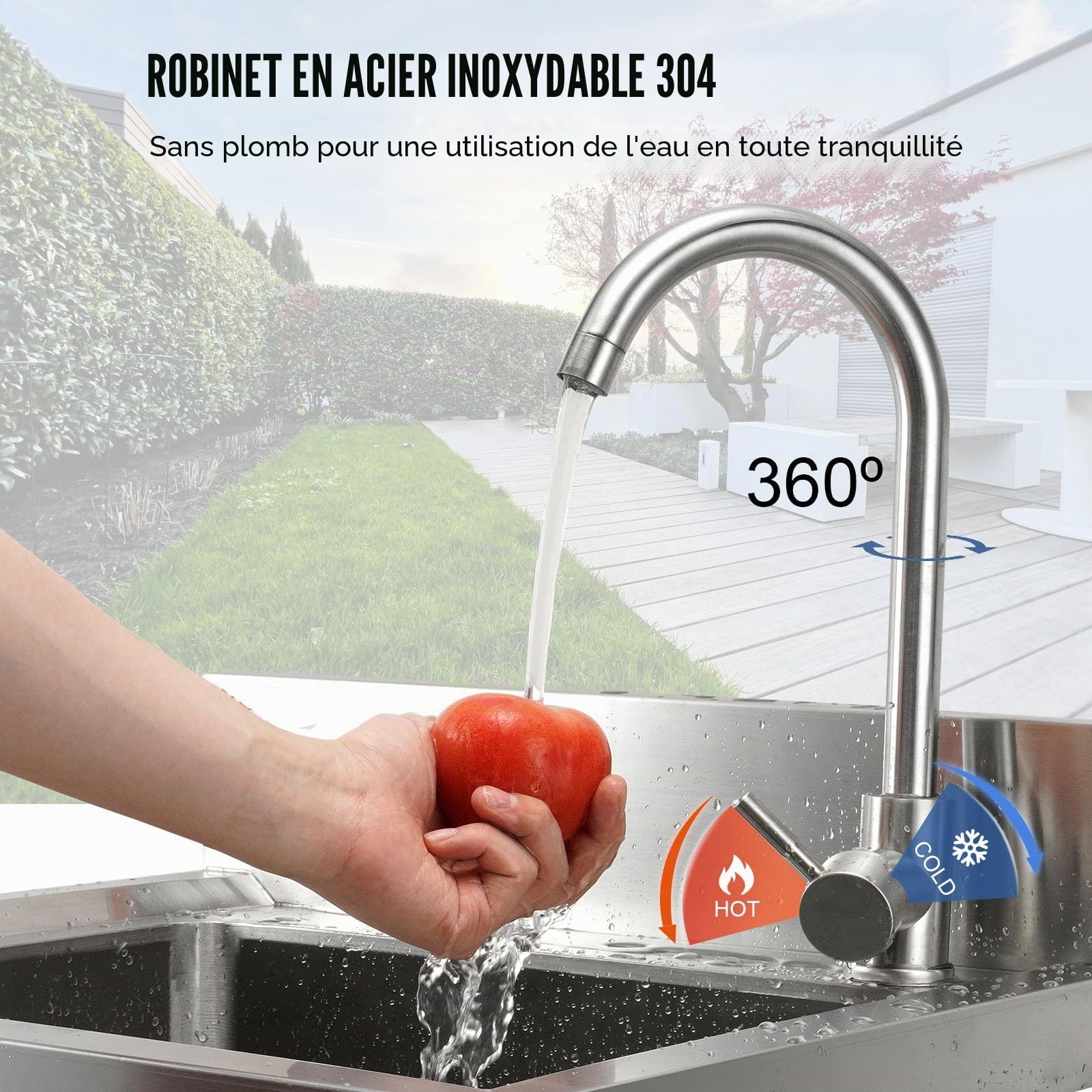 VEVOR Évier utilitaire en acier inoxydable, 1 compartiment autoportant, petit évier avec robinet et pieds, 40,6 x 33 x 22,1 cm – Évier commercial à bol unique pour garage, restaurant, cuisine