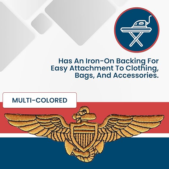 Popular Patch Naval Aviator Pilot Wings Patch Gold -Embroidered Insignia Honoring Naval Aviation Excellence - Sew-On, Iron-On, or Self-Adhesive Application for Jackets, Jackets, Caps & Displays