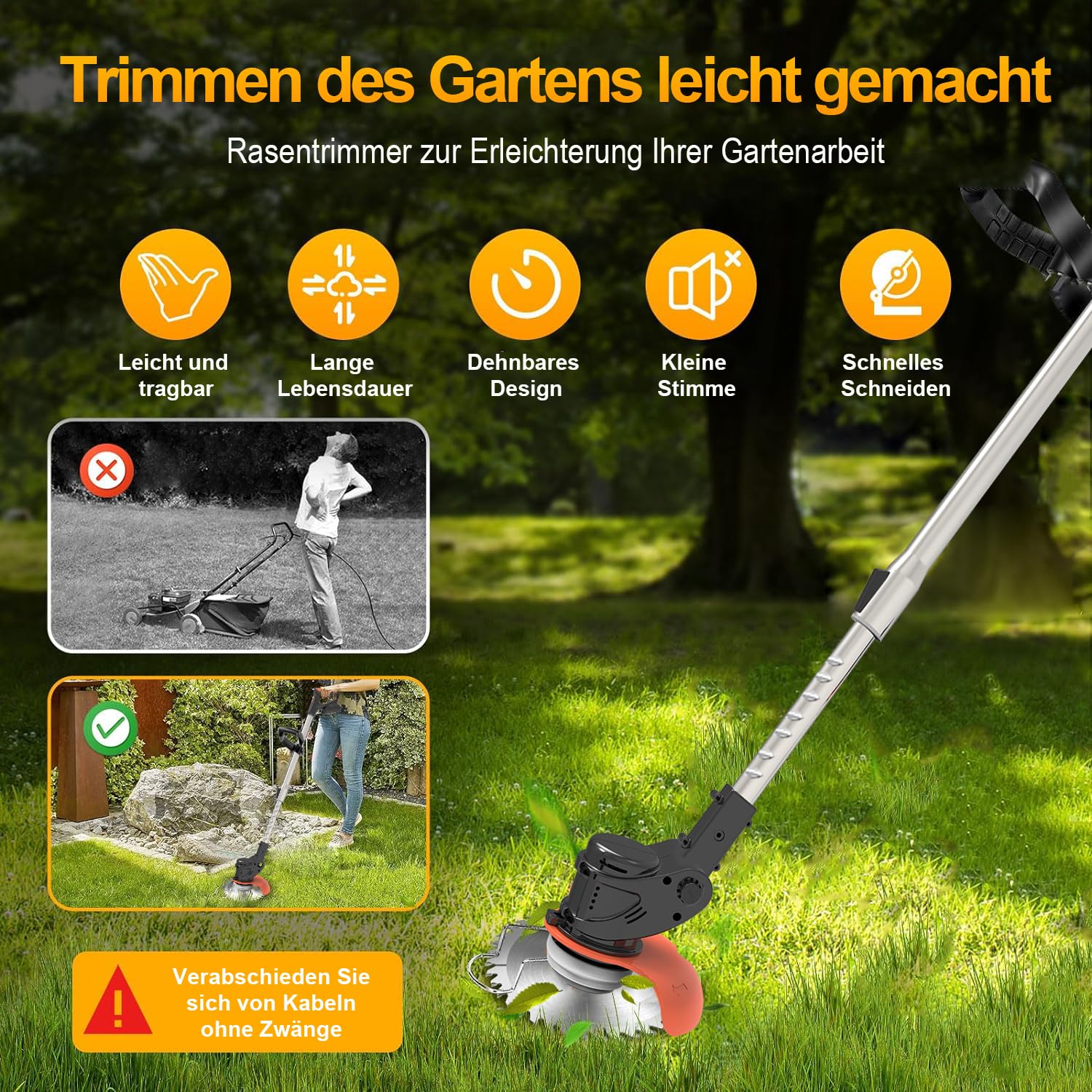Rasentrimmer Mit Akku Für Kompatibel Makita Akku Rasentrimmer | Akku Rasentrimmer Mit 5 Arten Klingen Und 2x 4.0Ah Akku, Akku Freischneider Höhere Effizienz, längere Laufzeit,Leicht 1.8kg