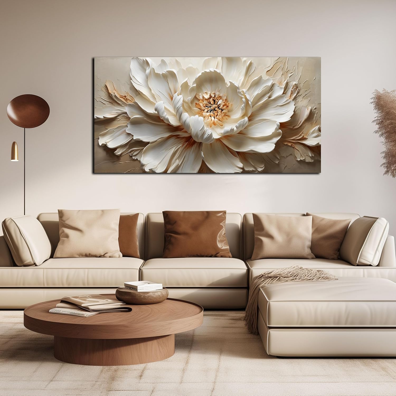 Flower Painting Wall Decor White Canvas Wall Art for Office Women,Teen Room Decor for Girls,Dining Room Art Wall Decor 24 x 48 Inch