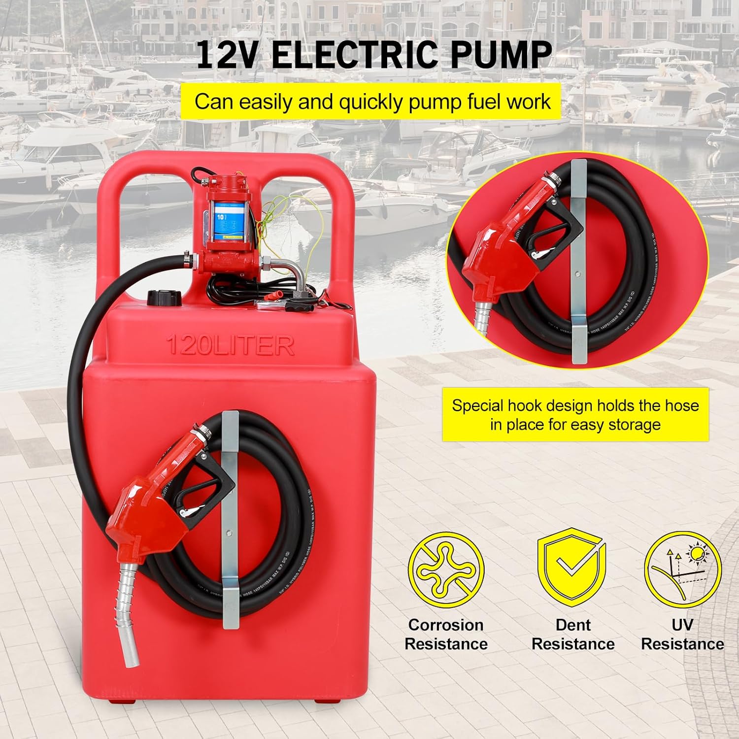Gasoline Fuel Caddy Tank with Pump 32 Gallon, Portable Fuel Transfer Tank for Diesel & Gasoline with 12V 10GPM Electric Transfer Pump, Auto Fueling Nozzle, 13ft Hose, Sturdy Wheels