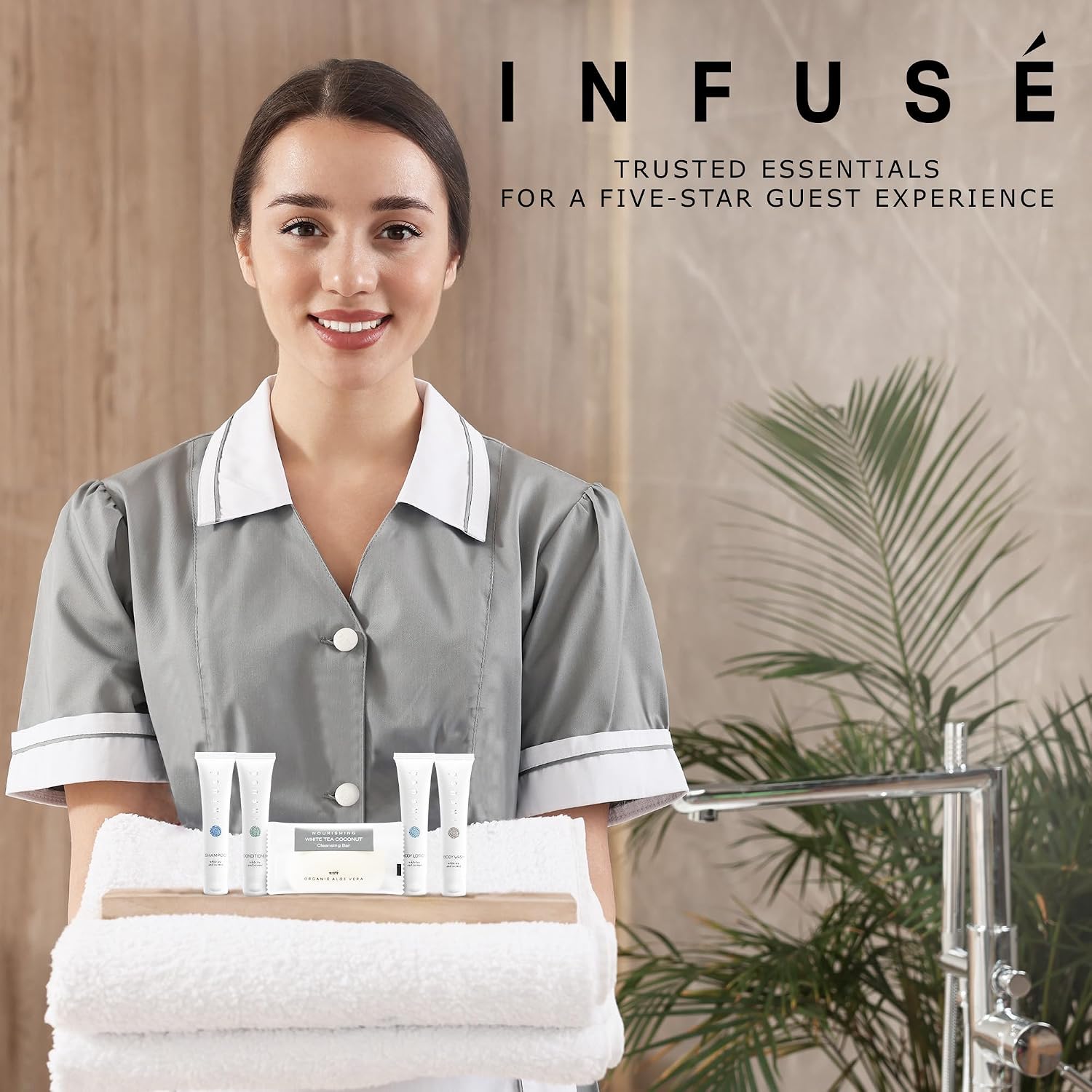 Infuse Pure White Tea and Coconut All-In-Kit Hotel Soaps and Toiletries Bulk Set | 1oz Shampoo & Conditioner, Body Wash, Lotion & 1.25oz Bar Soap | Travel Size 75 Pieces.
