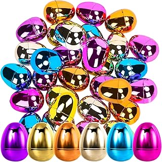 AnyDesign Easter Metallic Shiny Eggs 6 Color Fillable Eggs for Easter Filling Specific Treats Easter Theme Party Favor Eggs Hunt Basket Stuffers Fillers Classroom Prize Suppliesï¼ˆ24Pcsï¼‰