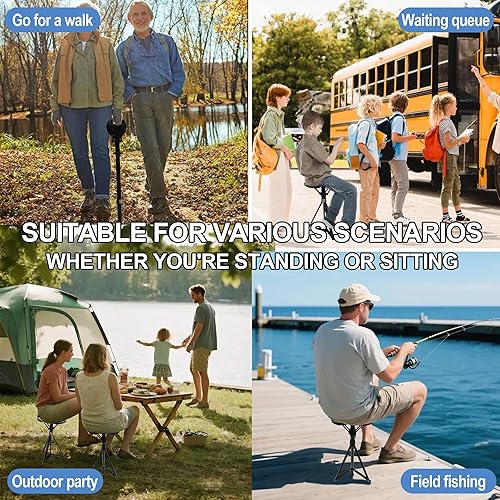 Miniatura 7 de Walking Cane with Seat Folding Lightweight, Portable Cane Seat with Carry Bag, Walking Stick with Seat for Seniors & Adults, Foldable Adjustable