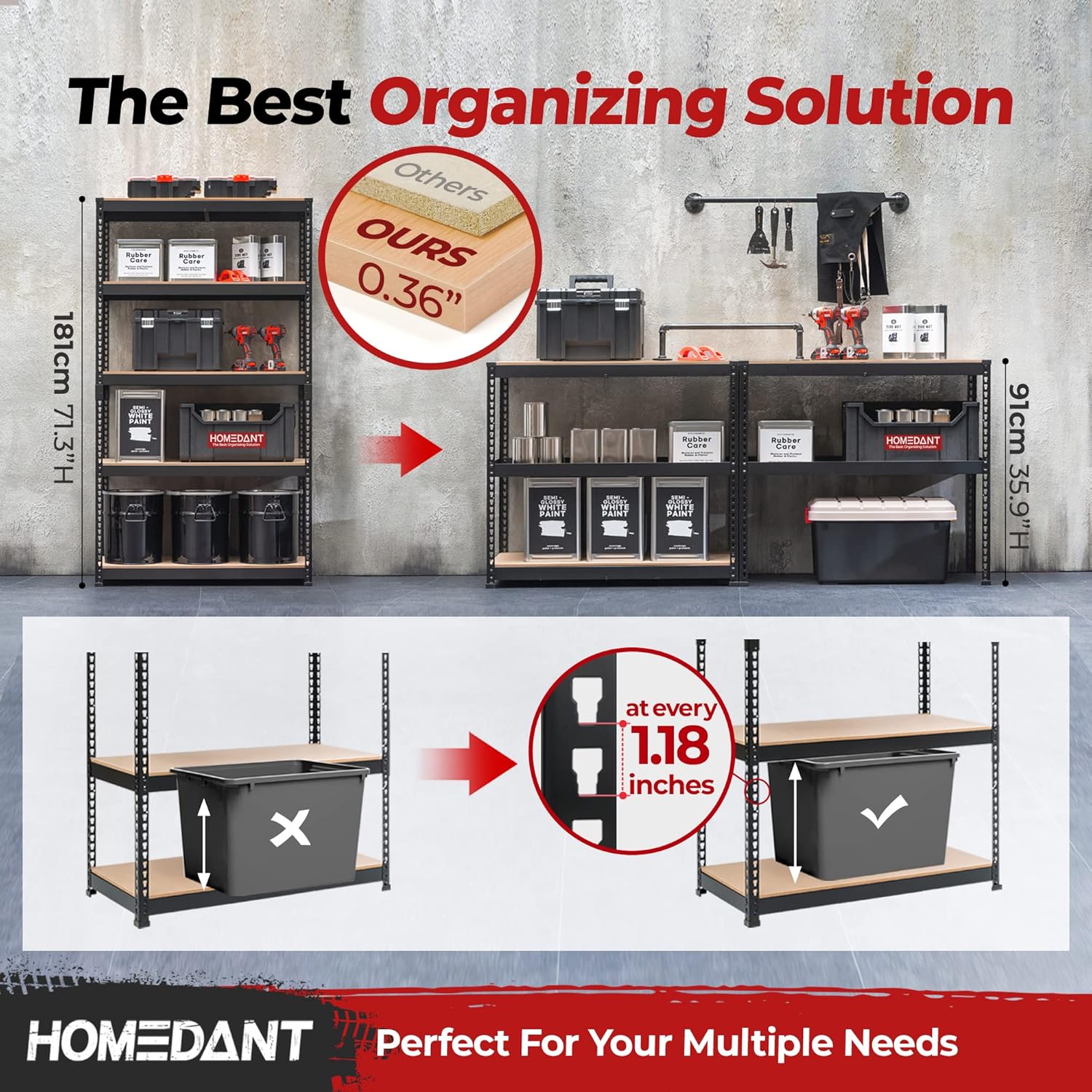 HOMEDANT Z-beam 5-Tier Laminated Heavy Duty Metal Shelving Unit Adjustable Garage Storage Utility Rack Shelves Organization Multipurpose Shelf Warehouse Industrial Shed 39.8"W x 18.2"D x 71.3"H 1Pack : Home & Kitchen