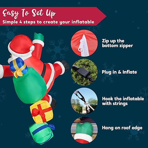 Miniatura 6 de Joiedomi Papá Noel inflable de Navidad de 6 pies de alto con bolsas de regalo, decoraciones colgantes de Navidad al aire libre con LED integrados