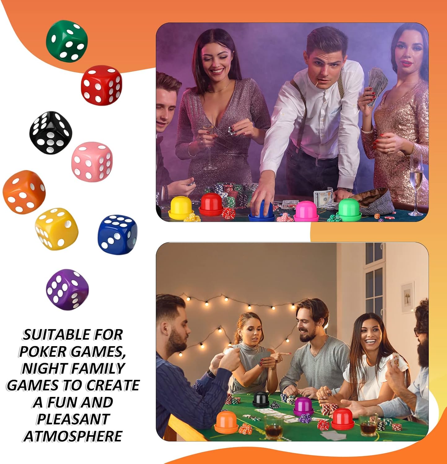 Lenwen 80 Pcs 6 Sided Dice Set and 8 Pcs Dice Cup with Lid and Tray, 16mm Colored Dice Games for Adults Kids, Bulk Dice Stacking Set with Cup, Plastic Dice Shaker Cups for Board Games Math Classroom (Missing parts, see the Pictures)