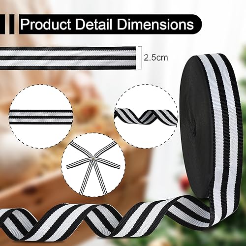 Miniatura 2 de Cinta para manualidades con alambre, cinta de poliéster a rayas naturales iluminadas, cinta con alambre de 10 yardas de 2.5 pulgadas, cinta de