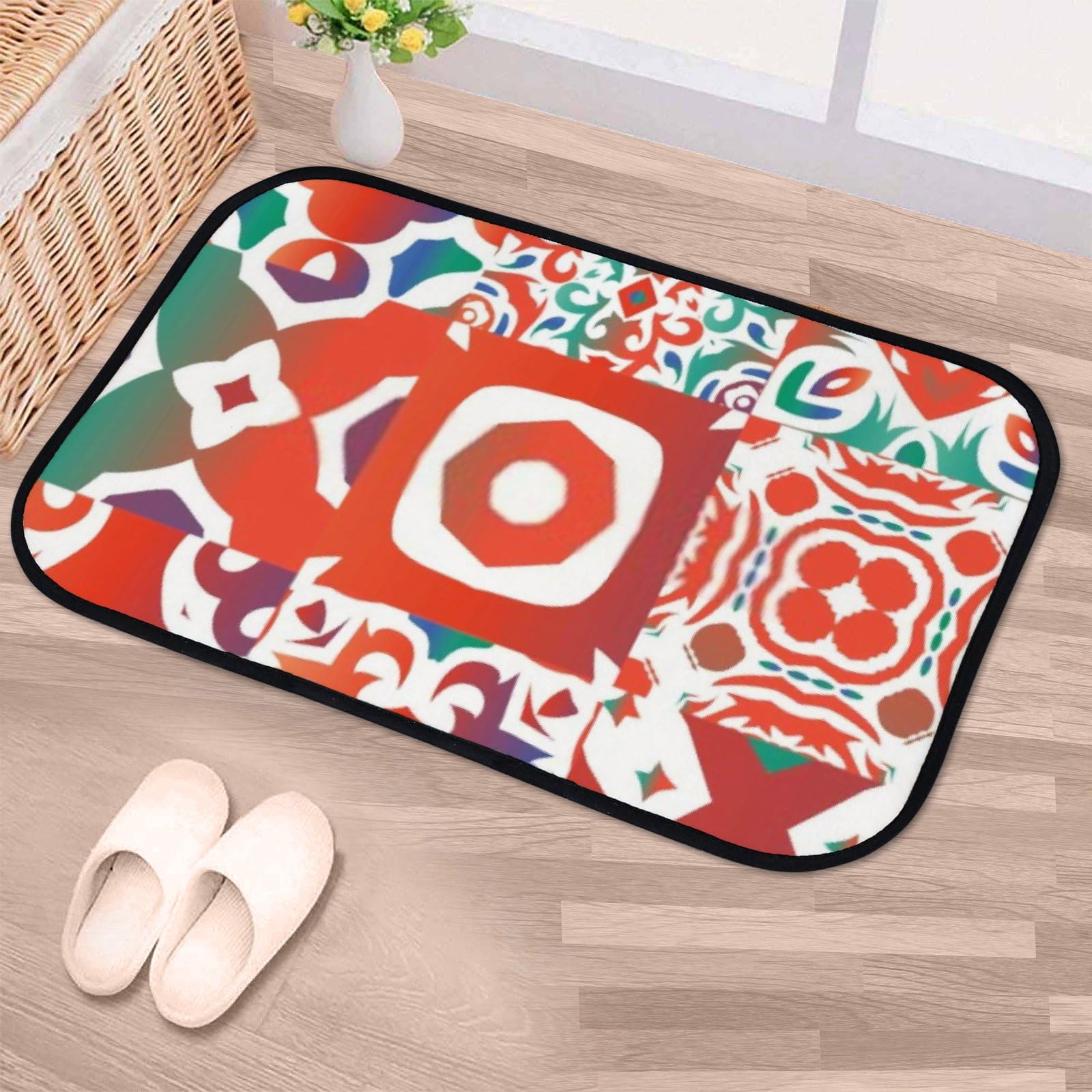 Nuansexi Bathroom Rugs Talavera Mexico Tiles Decor Floor Mats Non Slip Bathmat Doormat Tub Mat Coral Velvet Absorbent Entrance Carpet Mats Machine Washable Bedroom Decor
