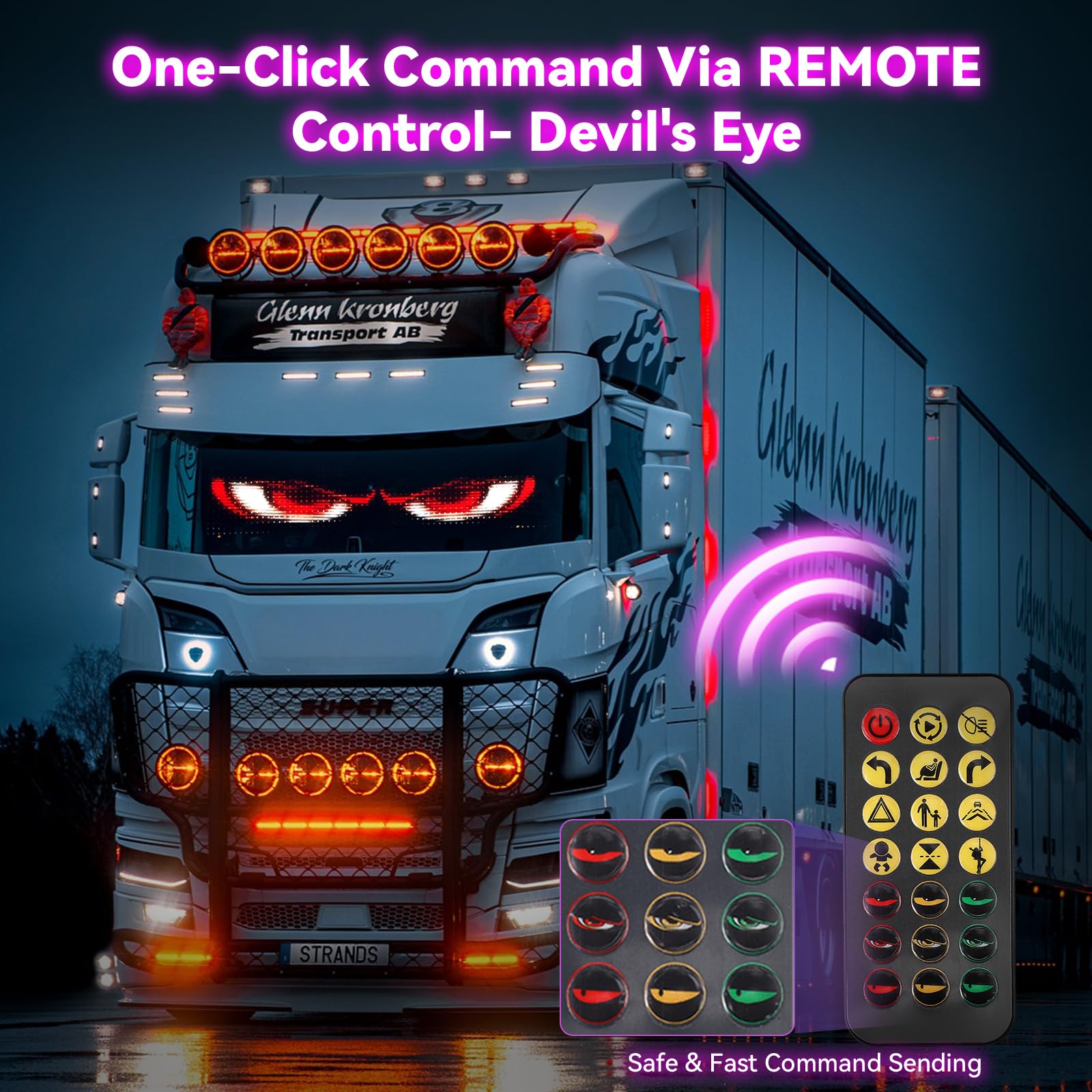 2 x Letrero LED para Coche, Letrero de Luz de Devil Eyes Programable P65 Impermeable para Camión Coche, Letrero Luminoso Personalizado con App y Mando a Distancia, 12 x 60 cm