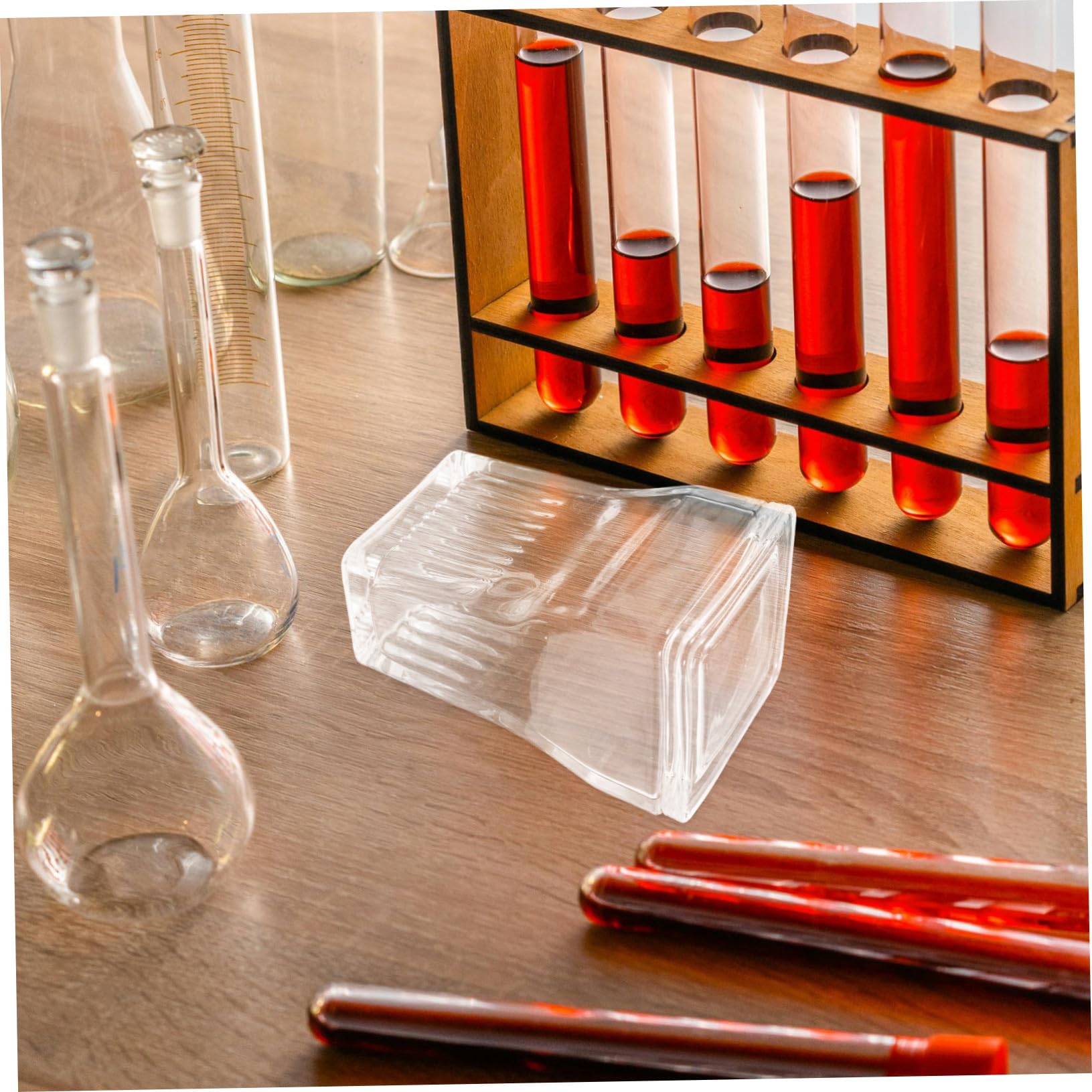 STOBAZA Set 2 Pezzi Barattoli in Vetro per Colorazione Vetrini da Laboratorio con Coperchio Trasparente Capacità 5 e 9 Vetrini Design Verticale per Chimica e Biologia