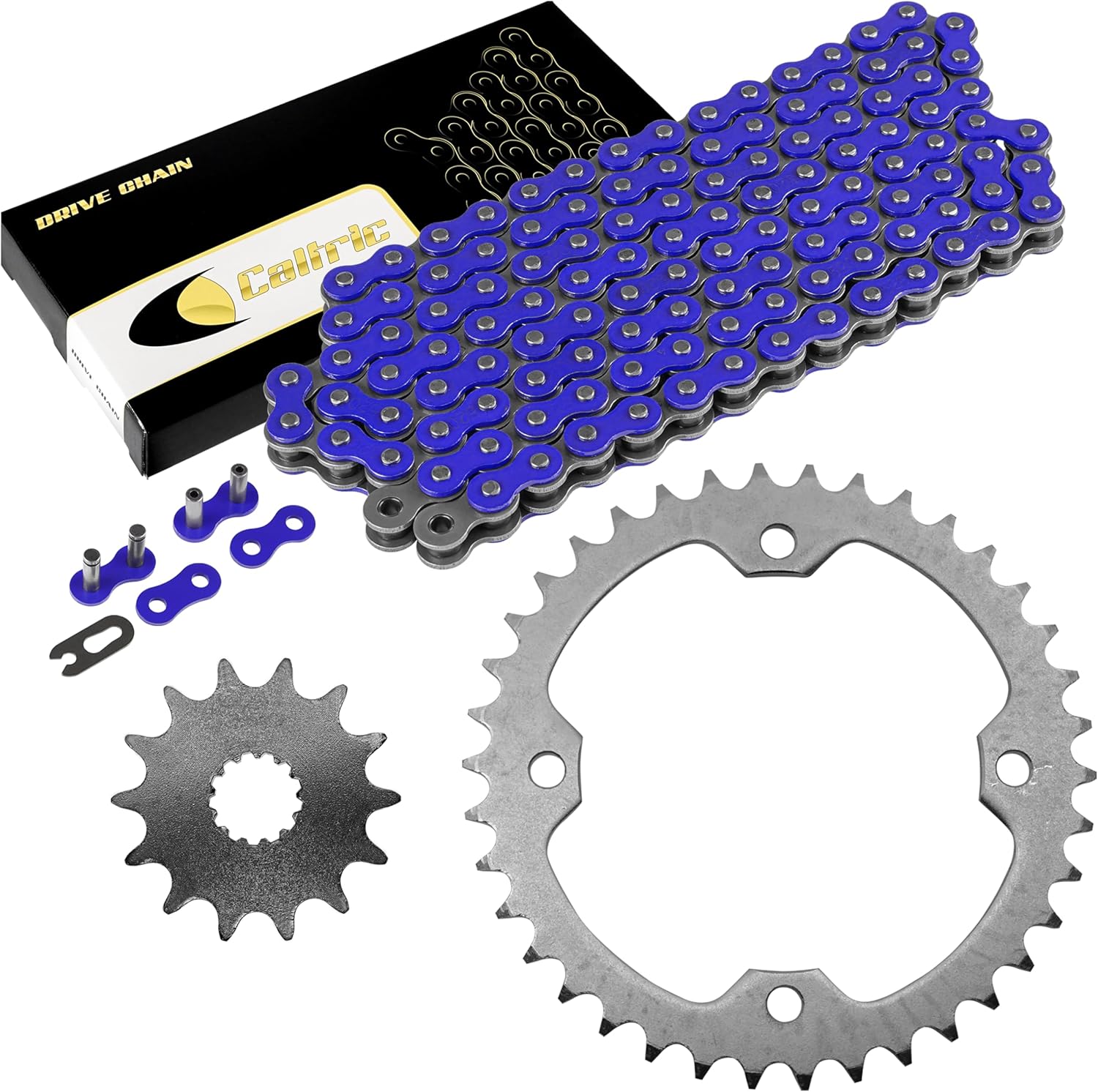 Caltric Blue Drive Chain And Sprockets Kit Compatible with Yamaha Yfz450 Yfz450V 2004-2013