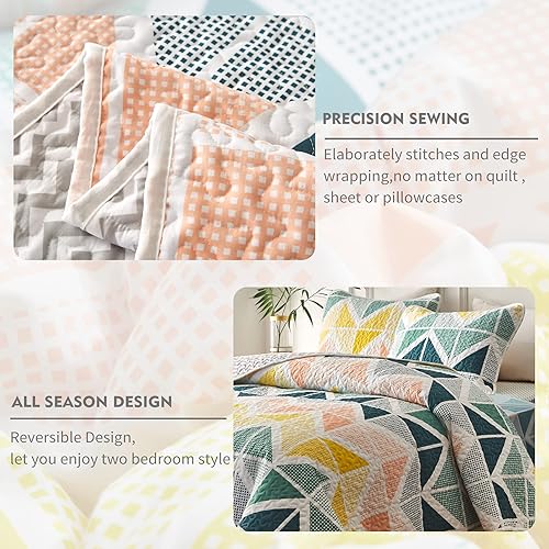 Miniatura 3 de Juego de edredón en una bolsa, 7 piezas, tamaño King, cubos coloridos, amarillo y verde, cubrecama completo transpirable de verano (1 edredón, 2