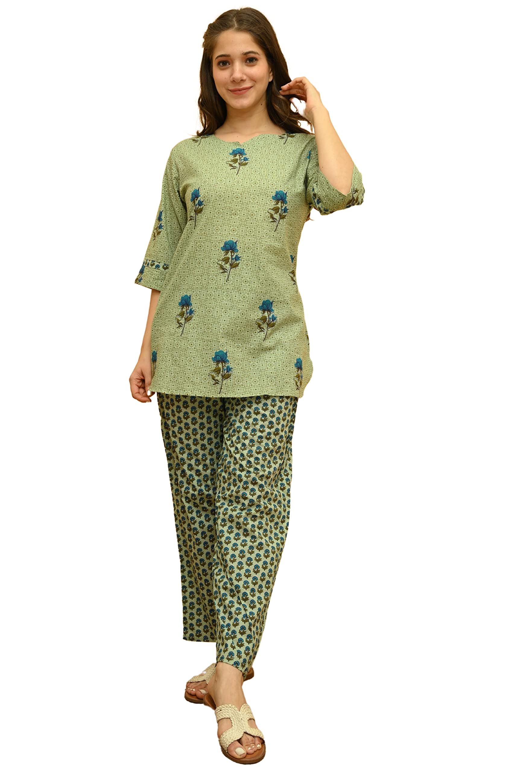 The Tinge Women's Cotton Printed Top & Pyjama Set|Nightsuit Set for Women & Girls|Women's Night Suit Set-image-28