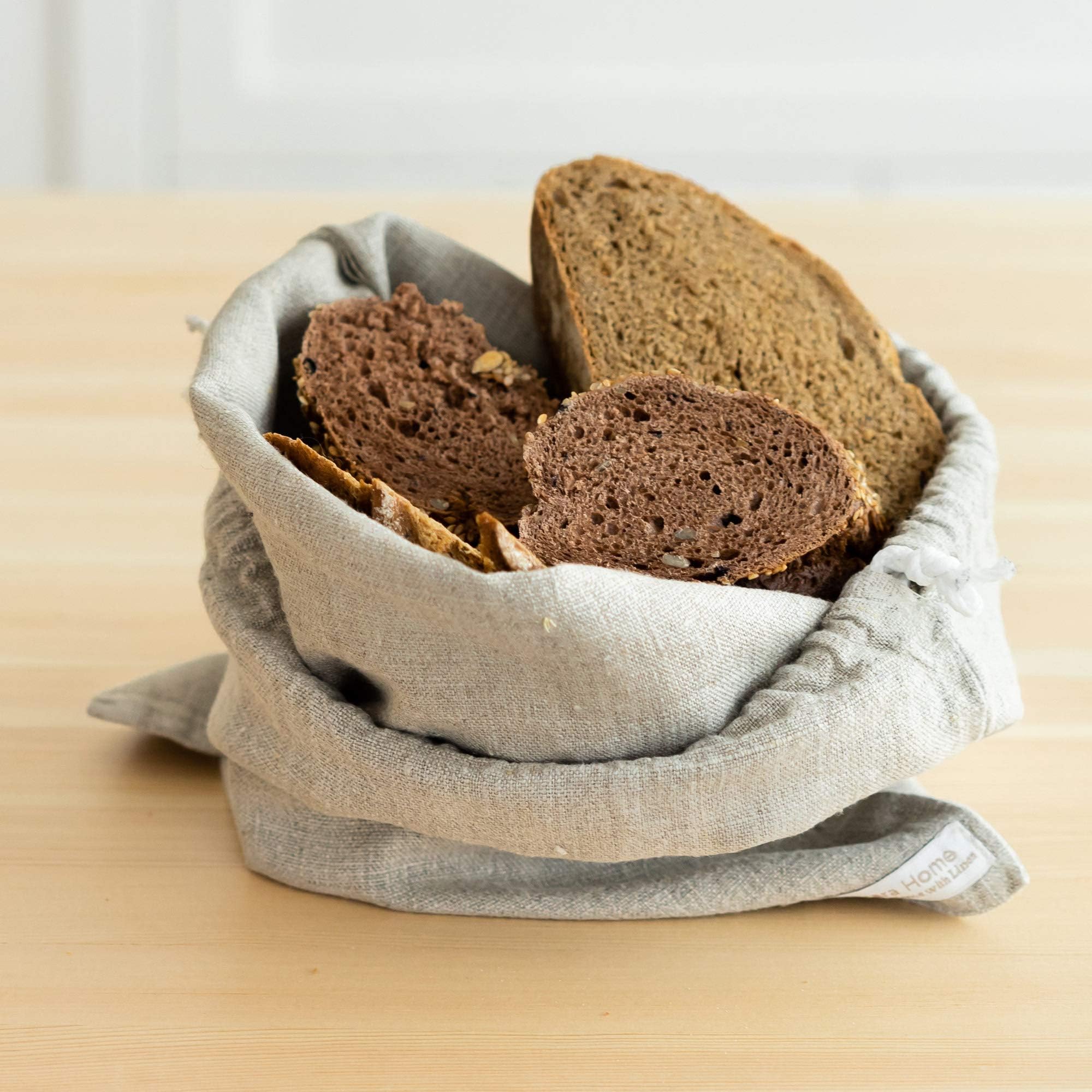 Bio Linen Bread Bag - ะกloth bread bag - Bread Bags for Homemade Bread - Bread Storage Bag - Natural Brown (12 x 16 inch)