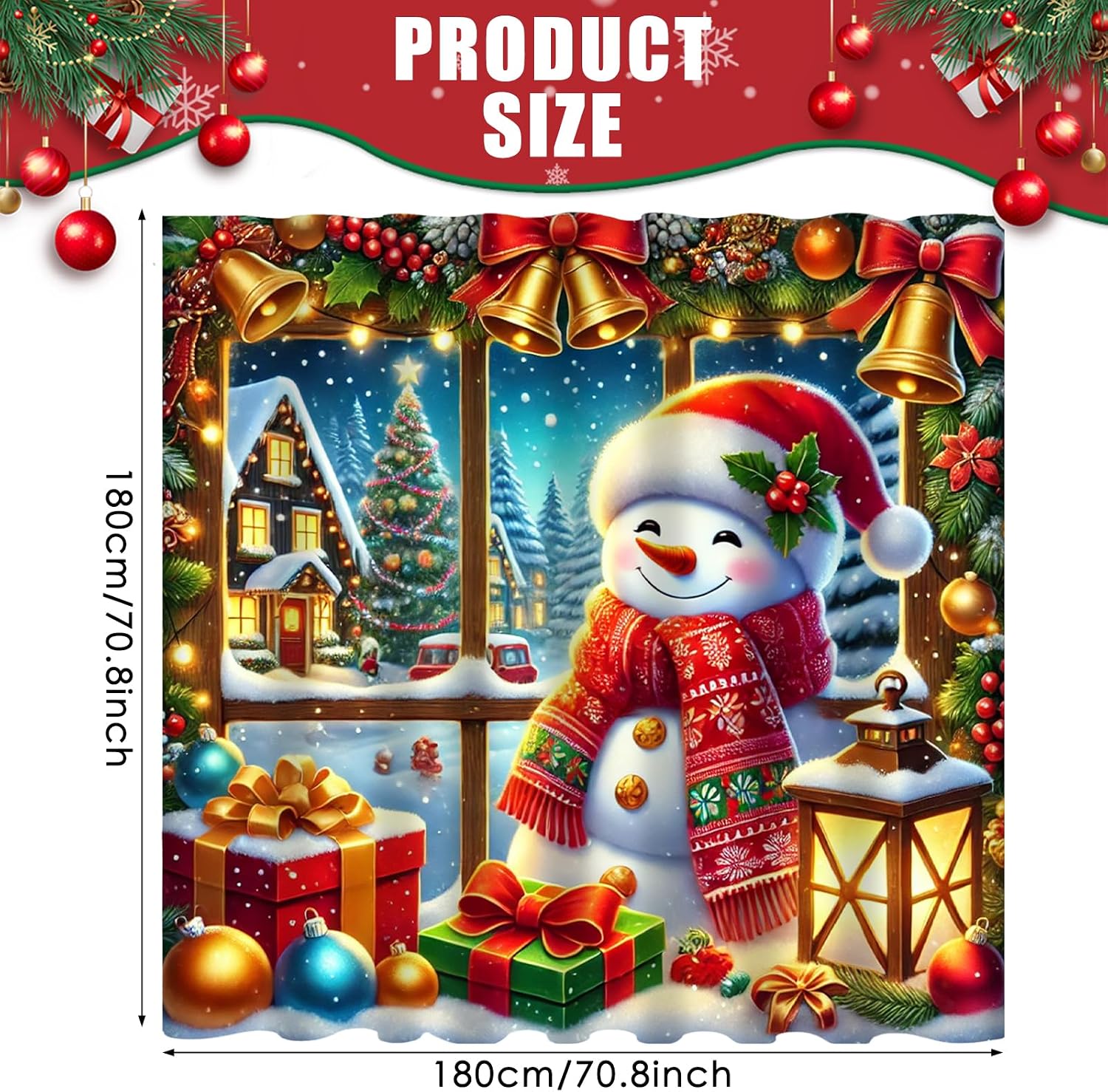 Nuxovilar Snowman Window View 72x72 Inch Polyester Shower Curtain image 3