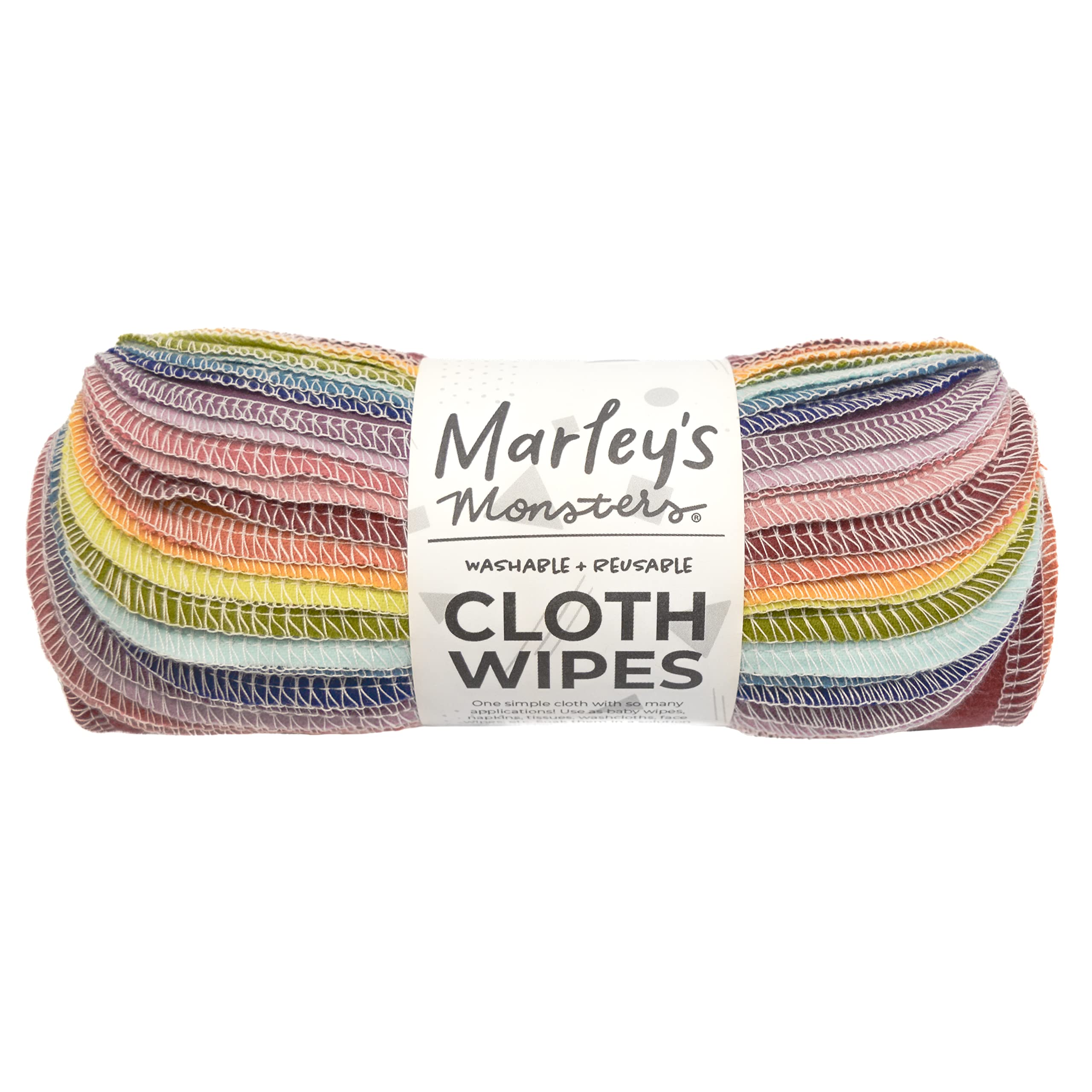 Marley's Monsters Reusable Cloth Wipes - 24 Count Pack - Washable, Cotton, Paperless Wipes (Earthy Rainbow)