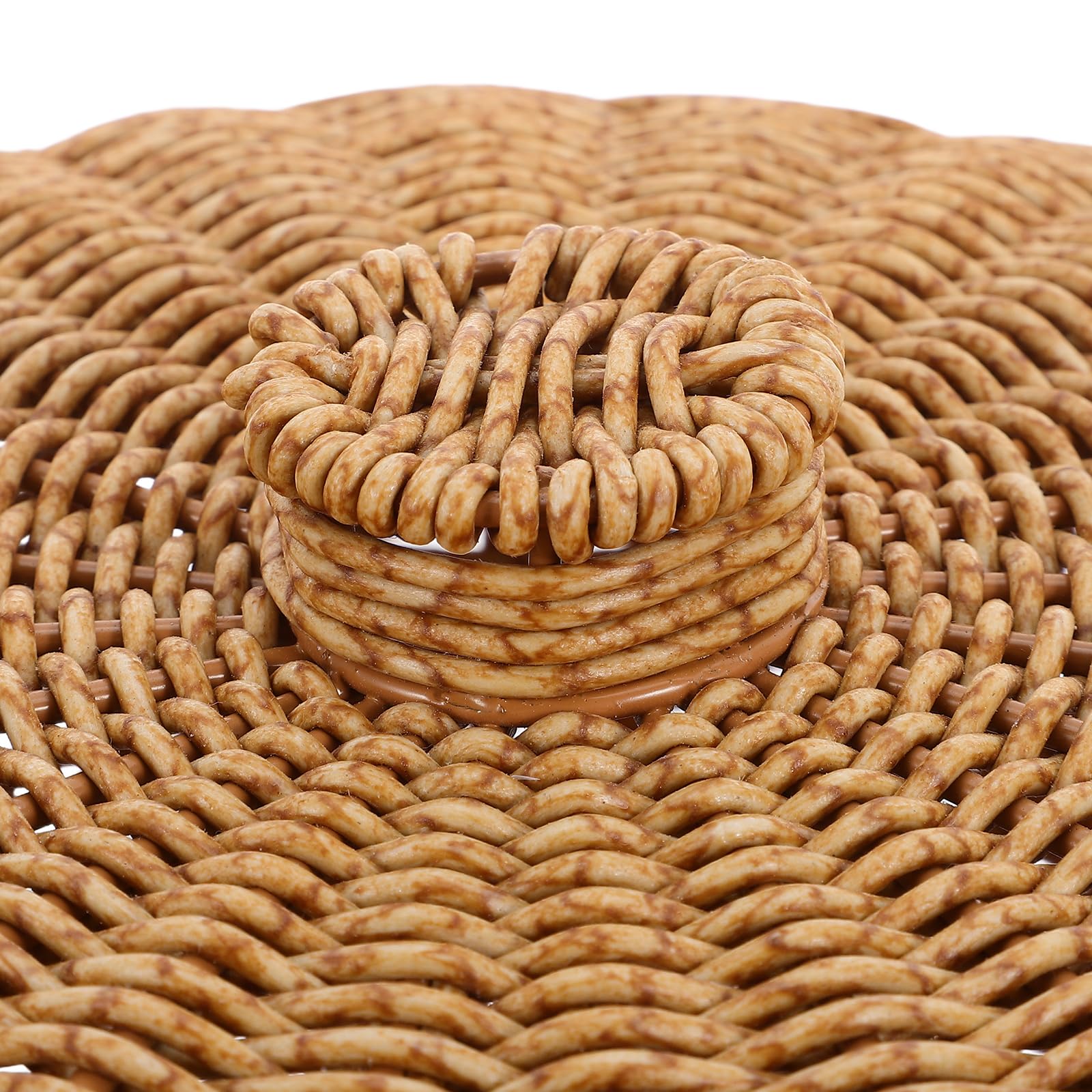 IMIKEYA Panier de Rangement Rond avec Couvercle Rotin Synthétique Tressé Main pour Linge et Jouets