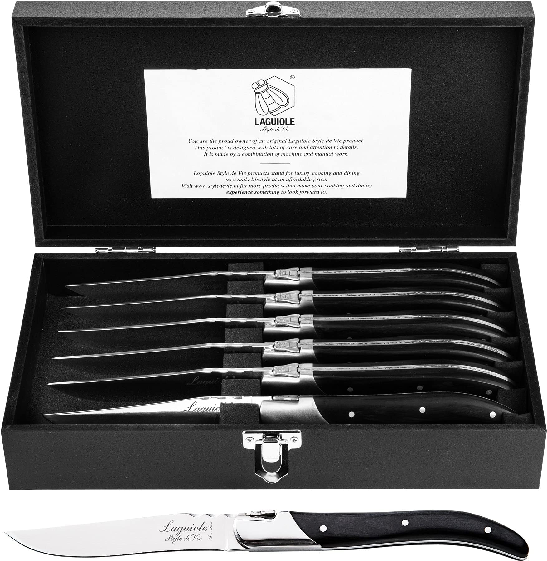- Steak Knives, Luxury Line, 6 pieces, Ebony wood, in giftbox