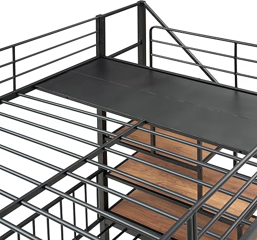 Miniatura 185 de Litera en forma de L individual sobre cama matrimonial adjunta, litera triple de metal con escritorio y tobogán integrados, marco de literas de