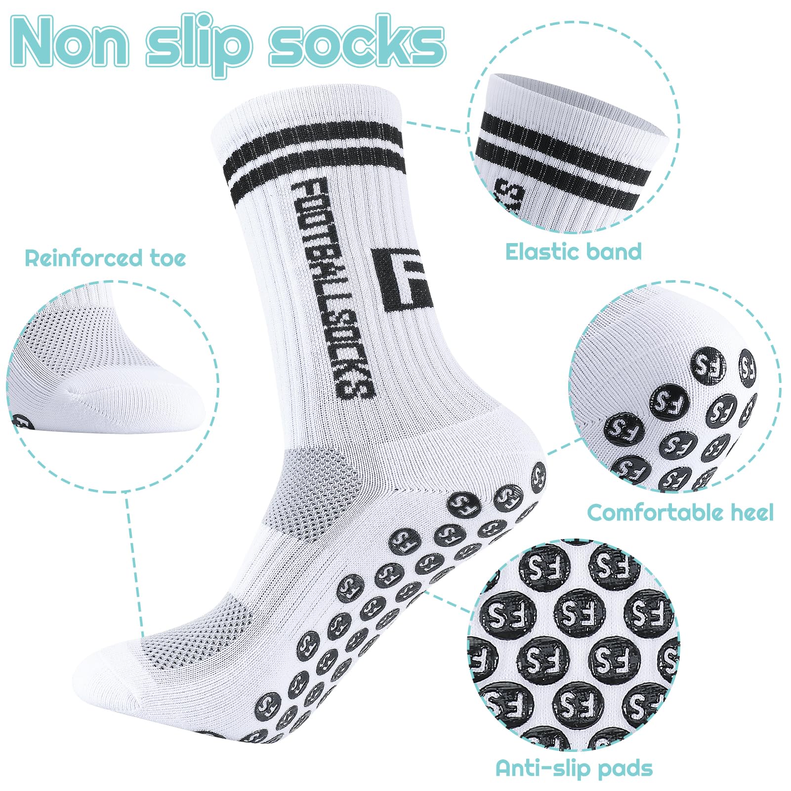 Apricitie 6 Paar Fussball Socken Kinder, Fußballsocken Anti Rutsch Grip Jungen Fußball Socken Rutschfeste Sportsocken für Fussball Basketball Laufen