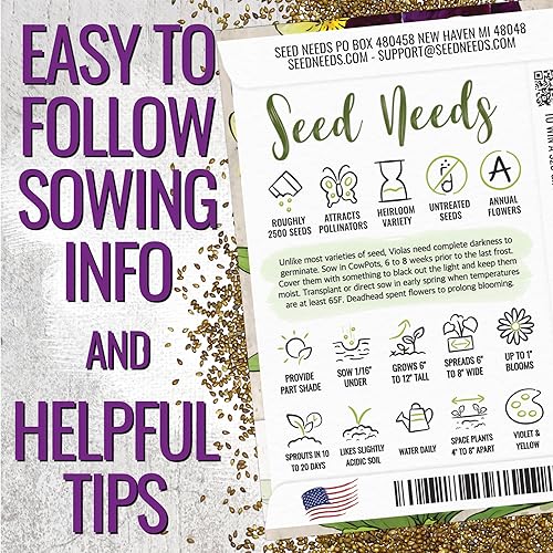 Miniatura 3 de Seed Needs Johnny Jump Up Semillas para plantar violas, reliquia y flores polinizadas abiertas para plantar un jardín de mariposas lleno de flores