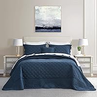 Vista 12 de CHIXIN Colcha de algodón de gran tamaño tamaño Queen - Costuras reales - Funda de cama acolchada de lujo para todas las estaciones, reversible, Azul