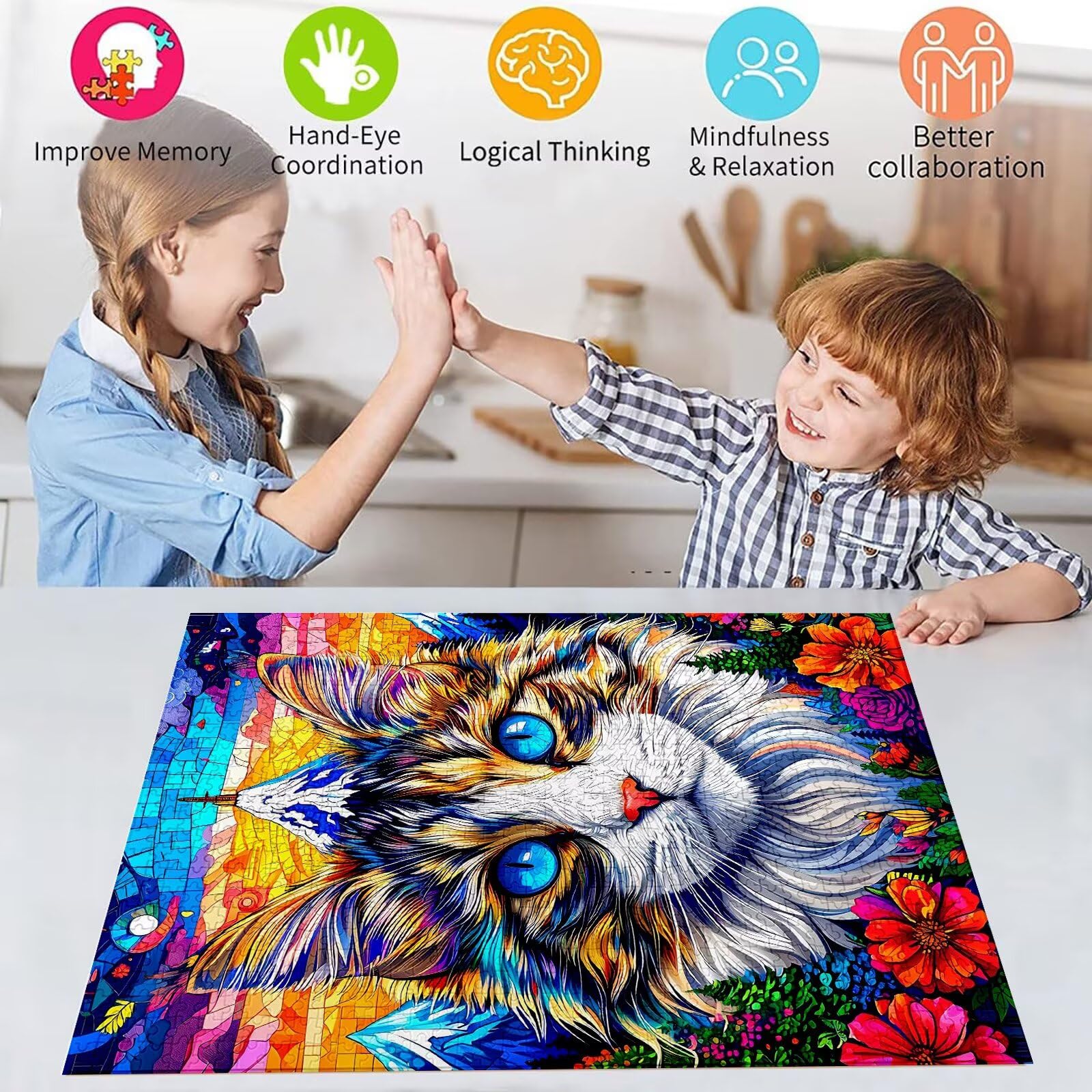 Puzzle 2000 Teile Katze Puzzle Erwachsene, DIY Groß Puzzelmatten, Holzpuzzle für Erwachsene und Kinder ab 12 Jahren Wooden Jigsaw Tier Geschicklichkeitsspiel für Die Ganze Familie, Geschenke D-791