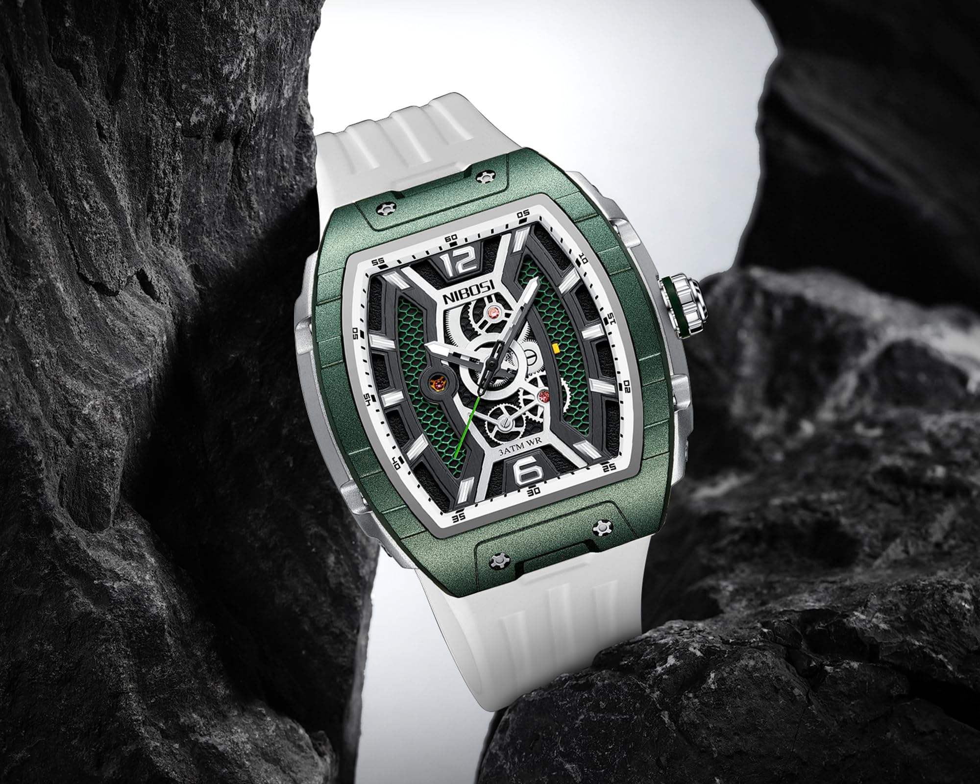 NIBOSI Orologio da polso da uomo quadrato impermeabile digitale analogico al quarzo da lavoro casual in silicone