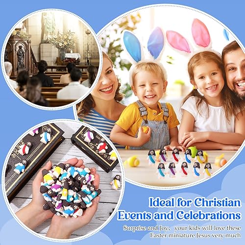 Miniatura 4 de Bememo 100 piezas de juguetes de Jesús pequeño Jesús figura miniatura de Jesús muñeca pequeña de Jesús para esconderse y buscar, regalos religiosos