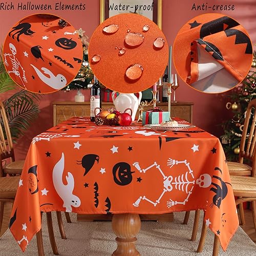 Miniatura 3 de Holloween Mantel para mesas rectangulares, resistente a derrames y a las arrugas, de poliéster, oblongo, lavable a máquina, para mesas de comedor,