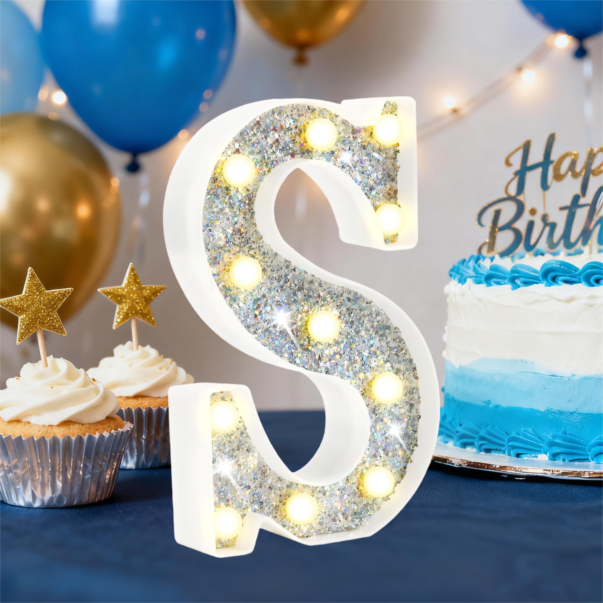 LED Marquee Letter Lights, Light Up Silver Letters for Bedroom Glitter Gifts for Teenage Girls Alphabet Letter Sign Battery Powered Night Light Birthday Party Wedding Home Decoration, Silver Letter S