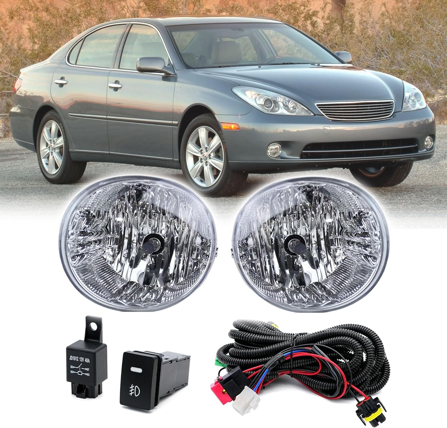 Fog Lights Assembly Compatible With 04-05 Toyota Rav4/ 05-07 Toyota Avalon/ 06-09 Toyota 4 Runner/ 05-06 Lexus ES330 OEM Replacement Fog Lamps (2004-2005 RAV4)