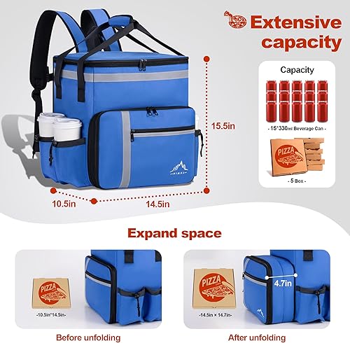 Miniatura 3 de GoHimal Mochila de entrega de alimentos, bolsas aisladas para entrega de alimentos para bicicleta de entrega, bolsa grande de entrega de pizza para