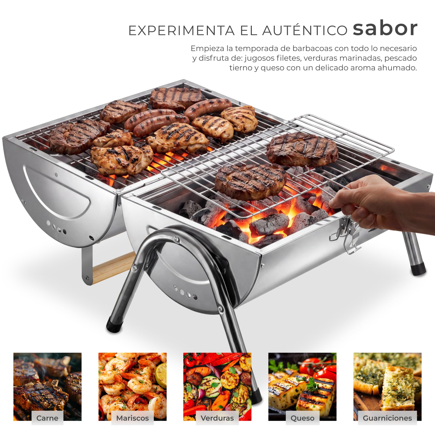 tectake® Parrilla Acero Inoxidable Portátil, Doble Zona, 2 Bandejas