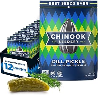 Chinook Seedery Sunflower Seeds to Eat — Jumbo, Flavored, Roasted, Low Sodium Snacks — Keto Friendly, Gluten-Free, Non-GMO — Dill Pickle Sunflower Seeds 4 oz (12-Pack)