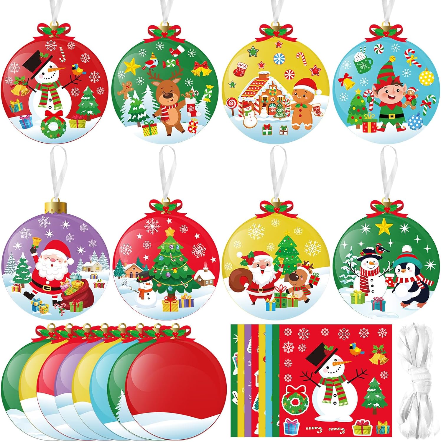 48 Pcs Christmas Craft Kits for Kids DIY Christmas Ornament Kit Make Your Own Xmas Arts and Crafts Xmas Decor with Stickers for Holiday Class Home Party Favors Supplies(Ball)