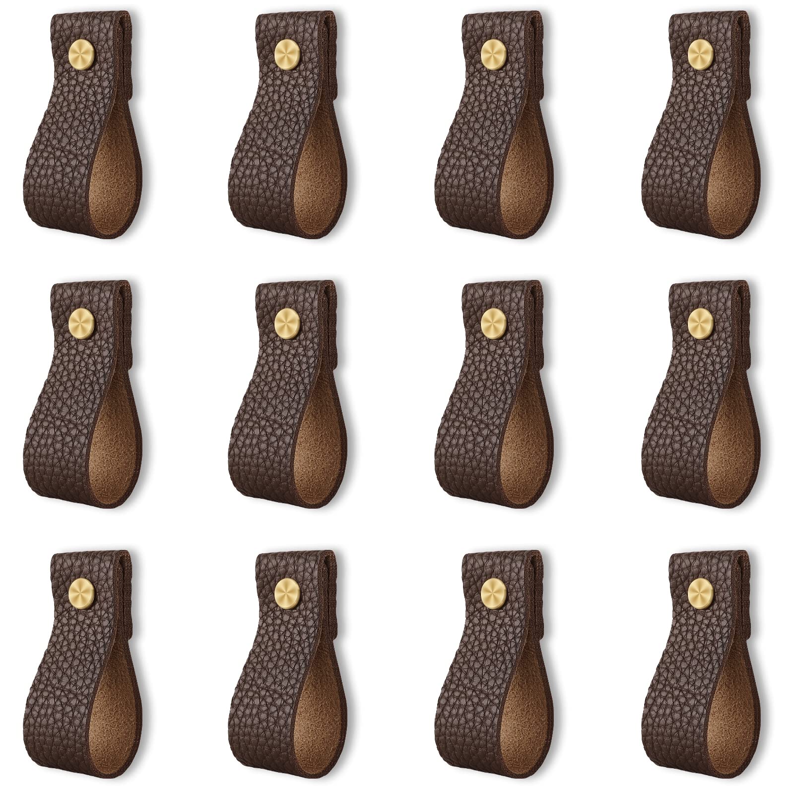 Leather Drawer Pulls, 12 Pcs Leather Pulls Handles, Handmade Leather Knobs Cabinet Hardware Drawer Pulls for Dresser Cabinet Drawer Doors and Closet (Cocoa)