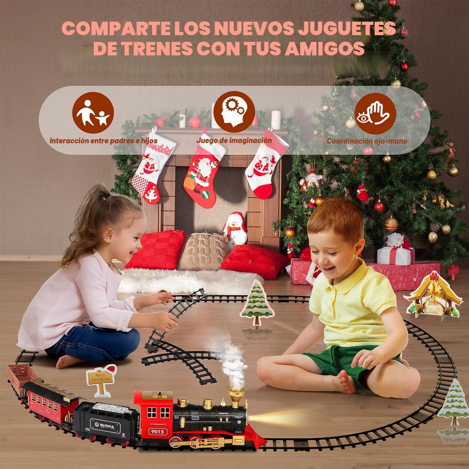 Hot Bee Tren Navidad Electrico Juguete Niños, Tren Arbol de Navidad, Regalo 3 4 5 6 7 8 9 Años, Juguete Niños 3-9 Años