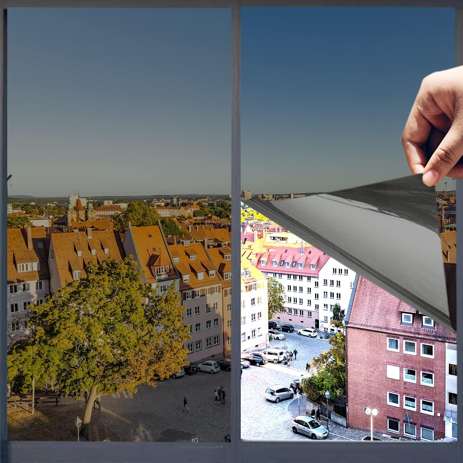 One Way Privacy Window Film,Premium PET Material,Daytime Reflective Heat Control Anti UV Door Sticker,Window Tint for Home Office Living Room,Cosmic Black,31.5 Inch x 16.4 Feet