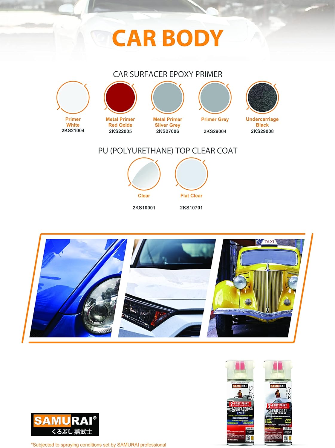 SAMURAI 2-Part Polyurethane Spray Paint Clear Coat for Car - 11.3 Ounce UV Resistant and Rust Resistant Polyurethane Spray (FLAT CLEAR, Pack of 2 Cans)