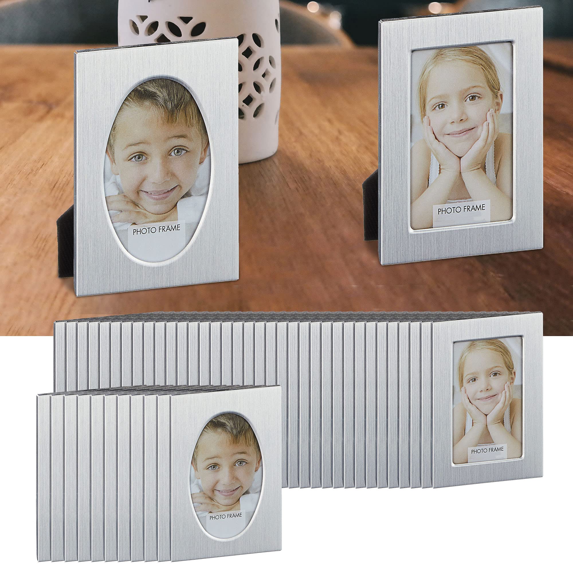 Cepewa Cornice portafoto fai da te, 6,5 x 9 cm, dimensioni immagine 4 x 6 cm, ovale/rettangolare (1 set di 48 cornici Midi)