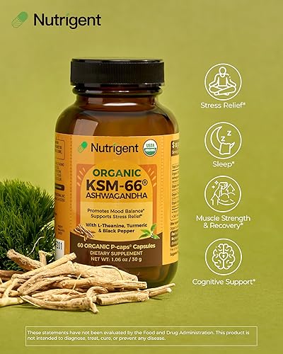 Miniatura 2 de USDA Organic KSM-66 Ashwagandha 600mg con L-teanina orgánica, cúrcuma y pimienta negra, apoya la calma, la concentración, la relajación