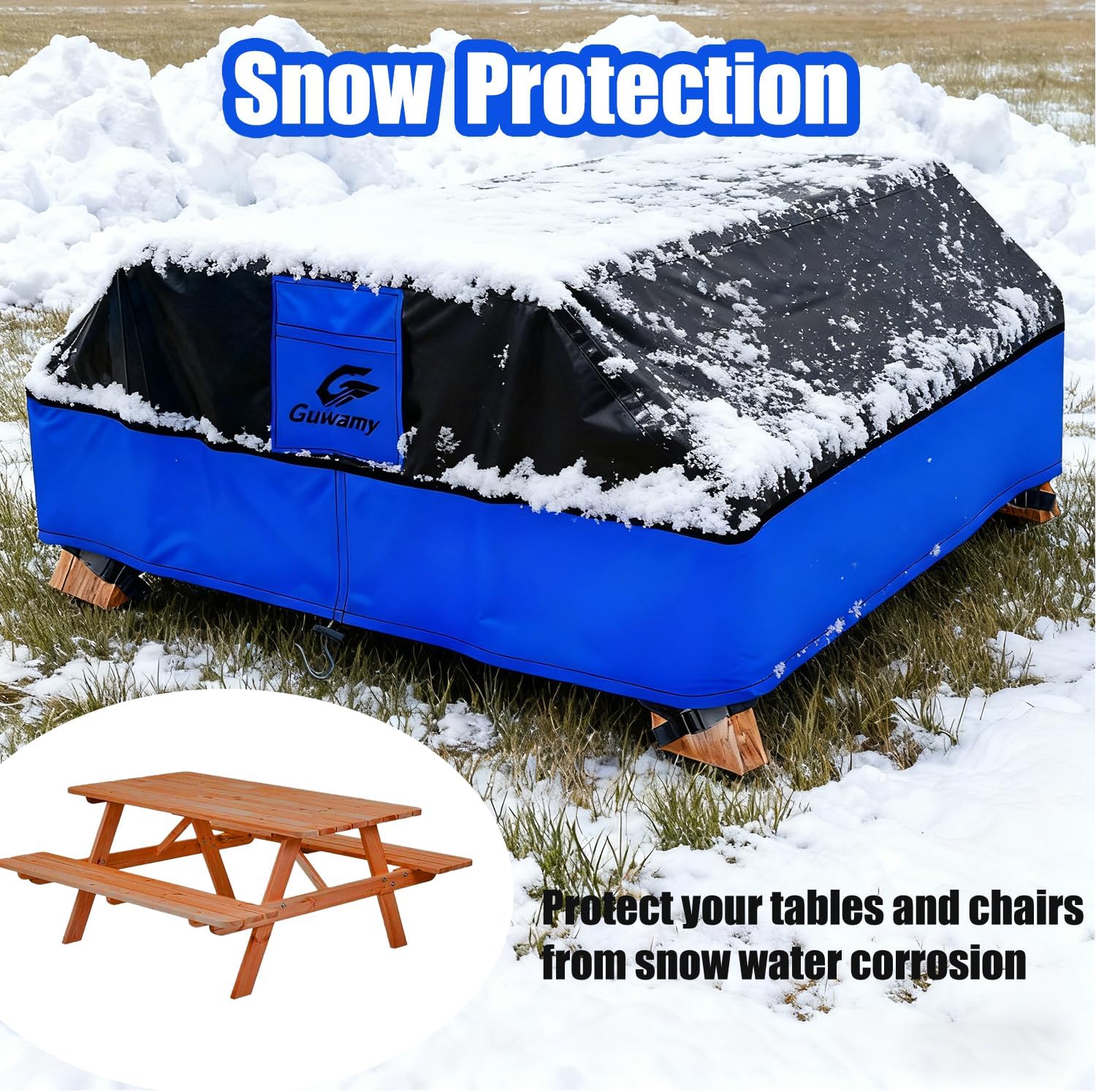 72Inch Heavy Duty Outdoor Picnic Table Cover – Waterproof (≥10008mmH₂O), UV-Resistant & All-Season Protection for Patio Garden Furniture | Black/Blue Design